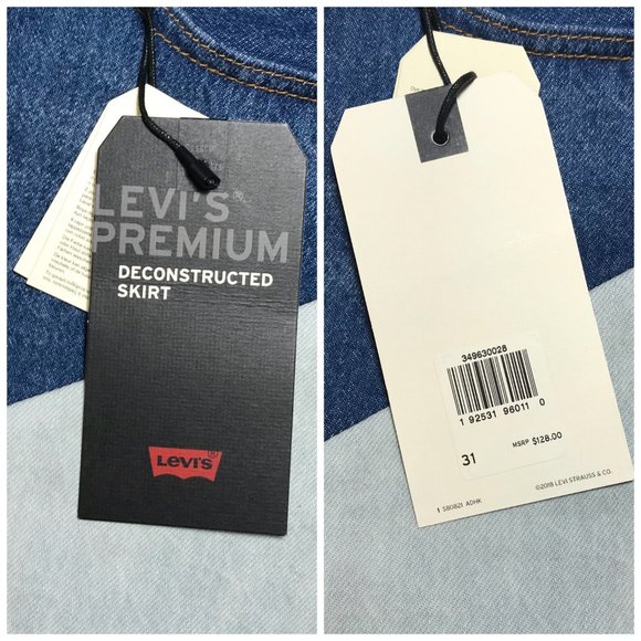 Levis Premium Denim Mini Skirt 31 Deconstructed Two Tone Colorblock Raw Hem NWT - Picture 12 of 12